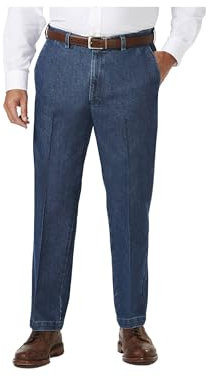 Haggar Herren Casual Classic Fit Denim Trouser Pant-Regular and Big & Tall Sizes Lssige Hose, Mittelblau, 52W / 30L