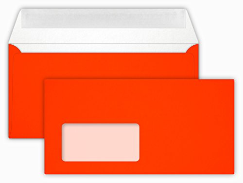 100 Briefumschläge NEON Red Din lang 11 x 22 cm mit Haftstreifen,mit Fenster Grammatur 90 g/m²