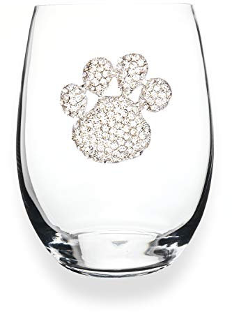 Paw Print Stemless Jeweled Wine Glass