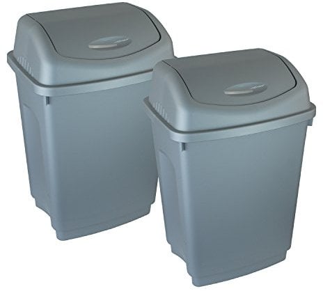 2 x Simpa® 25L 25 Litre Silver Swing Bin - Heavy Duty Plastic - Home Garden Kitchen Rubbish Recycle Plastic Waste Bin Dustbin Silver - Made in UK