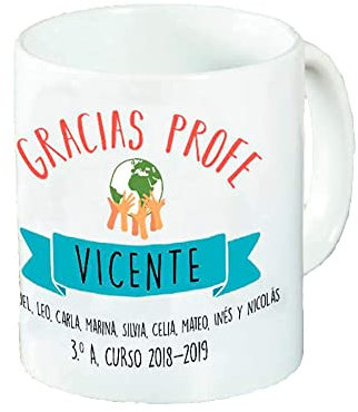 Calledelregalo Regalo personalizado de agradecimiento para profesores y profesoras; taza ‘Gracias, profe’ personalizable con nombre y dedicatoria