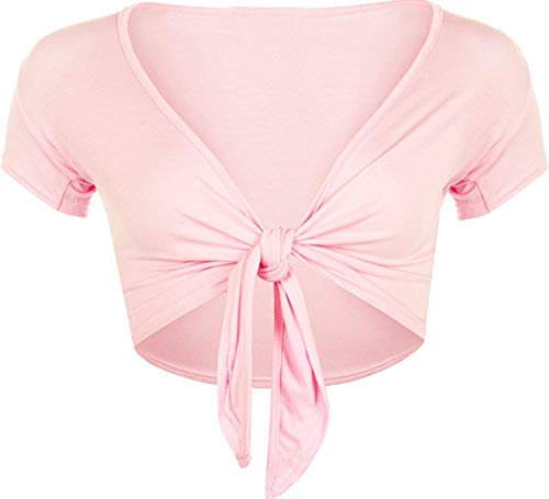 Womens Ladies Cap Short Sleeve Shrug Tie Up Front Crop Bolero Cardigan 8-22 16-18 Baby Pink