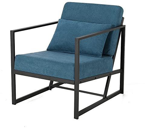 Mingone Sessel Wohnzimmer Design Loungesessel Cocktailsessel Polstersessel Einzelsofa Vintage Retro ohne Hocker Einzelsessel mit Leinenstoff,60 x 72 x 72cm (Blau)