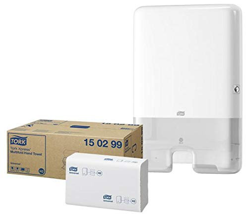 Tork Xpress Spender inkl. Papierhandtücher | Wandspender inkl. Multifold Handtücher Universal | Wandspender-Weiß | 20 Bündel à 237 Tücher