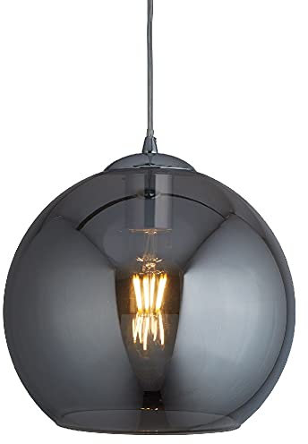 Britalia Polished Chrome & Smoked Glass Dome Shade Vintage Pendant Ceiling Light | 30cm Diameter | 1 x E27 ES Lamp Bulb Required (Not Included) | Retro Design