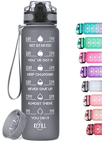 Bottiglia d'Acqua - MEITAGIE 1 L Borraccia Sportiva con Filtro e Indicatore del Tempo Motivazionale, Prova di Perdite, 1 clic Aperto, Senza BPA Borracce, per Bambini e Adulti, per la Casa e All'aperto