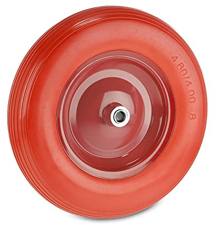 relaxdays Roue de brouette PU 4.80 4.00-8, Pneu en Caoutchouc Plein avec Jante en Acier, increvable, Rouge, 9,5 x 38,5 x 38,5 cm
