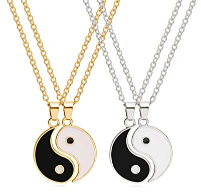 MoK 4 Stück Yin Yang Halskette, Tai Chi Anhänger Halskette, Yin Yang Paar Kette, für Herren, Damen, Paar Pärchen, Freundschafts, Schmuck