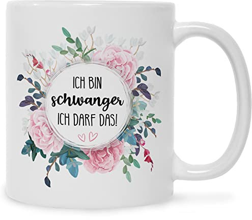 Bedruckte Tasse mit Spruch - Ich bin Schwanger ich darf das - Lustige Geschenke - Geschenk für Mama Papa Freunde Geburtstag Muttertag Valentinstag Weihnachten - für Sie & Ihn - Farbe: Weiß