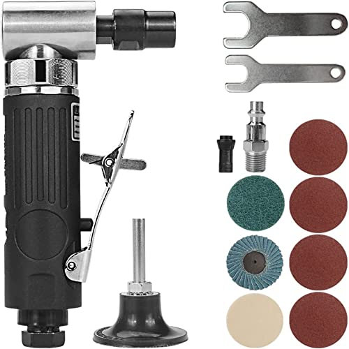 BAIWEN 1/4 Right Angle Air Die Grinder - 90 Degree, Pneumatic Power, Safety Lock, Mini, Angle Die Grinder for Grinding, Polishing, Cutting, 20,000 RPM