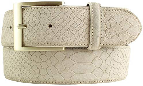 BELTINGER Gürtel mit goldener Gürtelschnalle und Pythonprägung 4 cm | Leder-Gürtel 40mm Schlangen-Optik |Schlangen-Muster | Mist 90cm