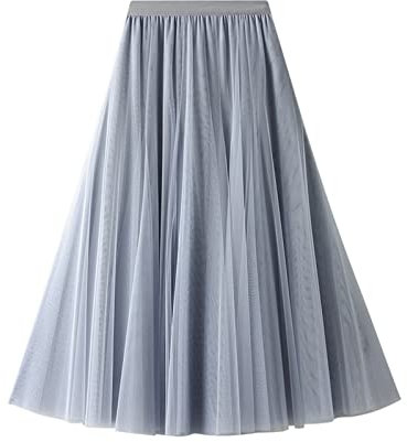 SotRong Tüllrock Lang Damen Elegant Elastisch Hohe Taille Mesh Plissee Maxirock Ballett Hochzeit Party Abschlussball Sommerrock Hellblau