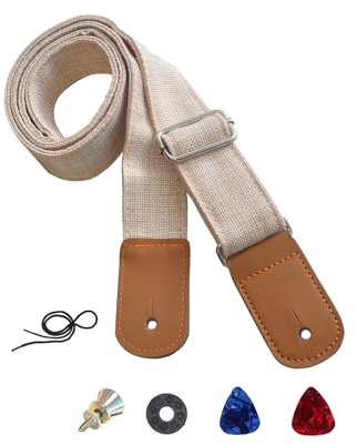 Farcaya Ukulele Strap for Soprano Concert Tenor Baritone Uke Mandolins Banjos Cotton Soft Cotton Linen Style with Picks Locks Buttons End Pins Musical Instrument Accerssories (Beige)