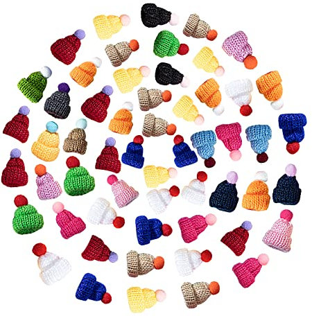 VAPKER Mini-Strickmützen, Wollgarn, Mini-Oberhüte, Puppenhut, Mini-Wollmütze für Weihnachten, Basteln, kleines Stricken, Haar-Accessoires, DIY, Kunst, Handwerk, 40 Stück