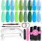 Lavender Violets 19 Pcs Gel Nail Polish Kit with UV Lamp Blue & Green Spring Colors LED UV Nail Light Nail Dryer Base, Matte n No Wipe Top Coat Nail File Golden Sliver Sticker Tools 969A