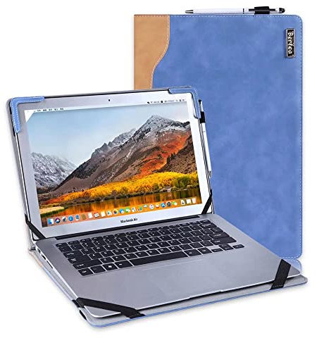 Berfea Laptop Hülle, PU Leder Schutzhülle für Lenovo Yoga 7 16IAP7/7 Gen7/7i 16 2 in 1/Pro 9i/770i, Business Design, Kühlhalterung, Stifthalter, Hardcover, Blau