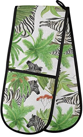 Double Oven Glove Tropical Tree Animal Zebra Heat Resistant Double Ovens Mitt Modern Cooking Gloves Potholders