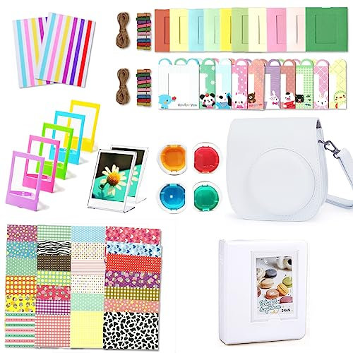 Leebotree Sofortbildkameras Kamera Zubehör Kompatibel mit Instax Mini 12 Sofortbildkamera beinhaltet Tasche/Album/Rahmenaufkleber/Eckaufkleber (Clay White)