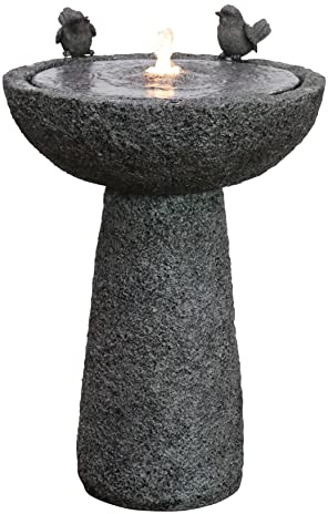 27 H Natural Finish Bird Bath Fountain Outdoor with Warm White LED