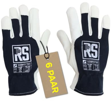 RS Arbeitshandschuhe 6 Paar Montagehandschuhe Ziegenleder Baumwolle Handschuhe Lederhandschuhe Mit Gummibündchen Schnittbeständig Präzise Größe 10 Comfo Tec