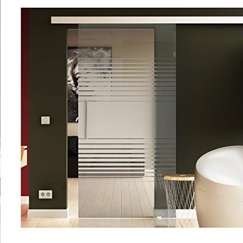 Glas Schiebetür 205x77,5 cm Dessin: Lamelle (L) Sadora® SlimLine-System komplett Laufschiene und Stangengriffe. ESG-Sicherheitsglas in sehr hochwertiger Qualität.