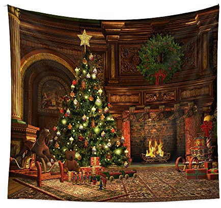 Chickwin Tapiz Navidad Decoracion Pared, Tapiz Decorativo Pared Tapiz Pared Chimenea Decorativa Navidad, Fondos Navideños para Fotografi Impreso en 3D (100X150cm,Chimenea K)