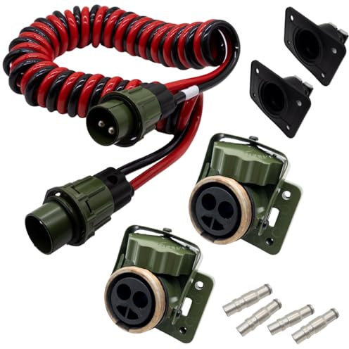 SERTPLAS 2 polig NATO Elektrowendel, 2 x 35 mm², 4 Meter NATO Wendel, 12V/24V NATO Spiralkabel, 2 x NATO Steckdose mit 35 mm² Ink. Gummidichtung, auch Starthilfe einsetzbar