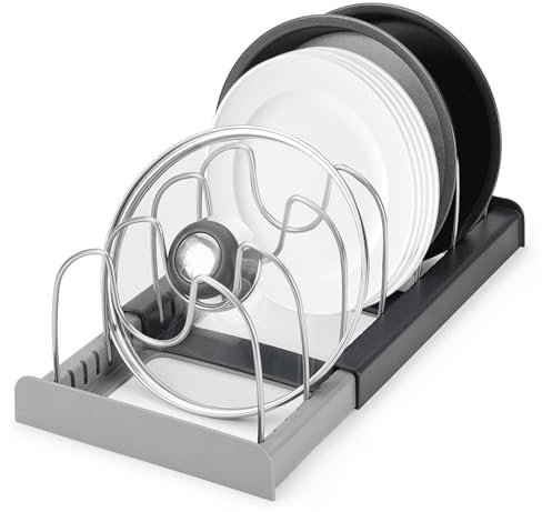 ZITUZY Organizador Extensible para 6 Tapas o Sartenes, Soporte para Tapas de Ollas, Almacenamiento de Cocina, Estante para Cajón y Vajilla