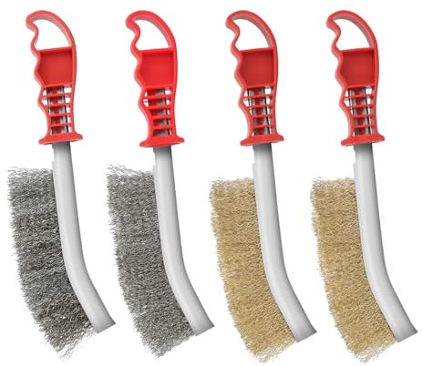 Lot de 4 brosses métalliques manuelles de 24,5 cm - Brosse à gratter en acier serti - Brosse en laiton multi-usages - Brosse en acier - Pour nettoyer la rouille, la peinture et le soudage des scories