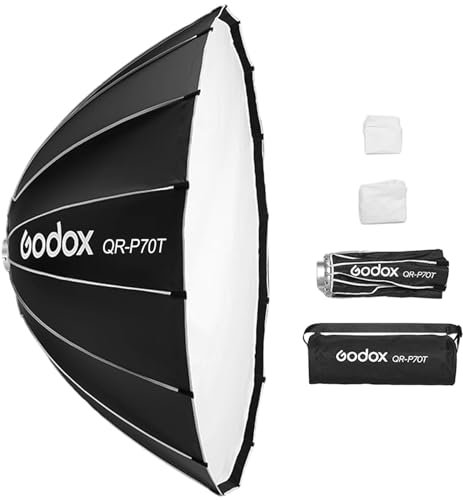 Godox QR-P70T 70 cm/27,5 Pouces Softbox Parabolique à Dégagement Rapide Boîte à Lumière Pliable avec Support Bowen Standard et Diffuseurs pour Studio de Photographie Portrait Diffusion en Direct