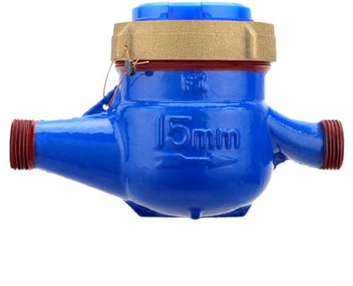 Wasserzähler, DN15 Trockentyp Leitungswasserzähler, 4 Zeigermessung für Rotor-Typ, digitaler Mechanischer Wasserdurchflussmesser, Kupferverbinder Glaszifferblatt Trockenwasserzähler, für Haus Garten