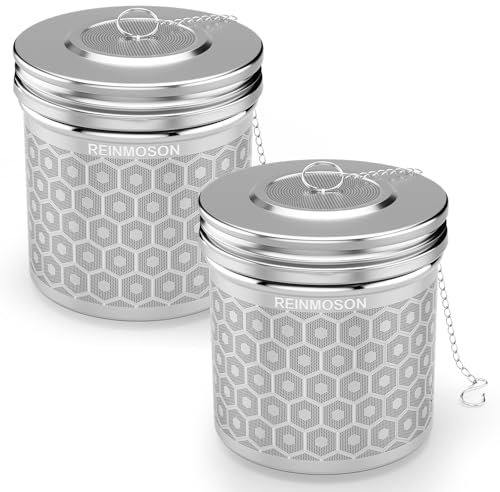 Reinmoson 2er-Pack Edelstah Extra Groß Teesieb für losen Tee – 8,1 x 7,6 cm Gewürzei Teeei mit extra fein Netz, 304 Edelstahl Teekugeln – Tee sieb für Tasse fein für Schwarztee, Rooibos, Kräutertee
