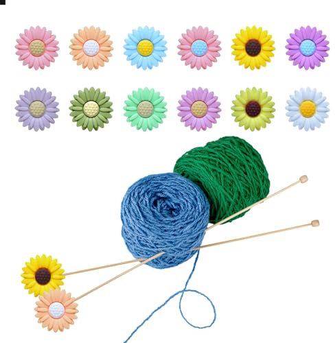 Goiern 12 Stück Silikon-Stricknadelstopper, Gänseblümchen Stricknadelspitzen Schutz Bunte Stricknadeln Kappen zum Stricken Nähen Quilten Häkeln DIY-Kunstprojekt