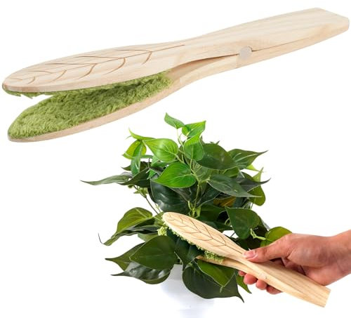 Leaf Cleaning Tongs for Indoor Plants, House Plant Leaf Dust Removal Cleaner Clip Brush, Leaf-Shaped Plant Leaf Lint Cleaner with Wood Handle, Great Gift for Plant Lovers