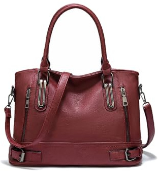 Aileese Handtaschen und Geldbörsen für Damen, Tragegriff oben, Crossbody-Tasche mit verstellbarem Riemen, PU-Schultertaschen für Damen, Stil 1 rot, 13.5 inch