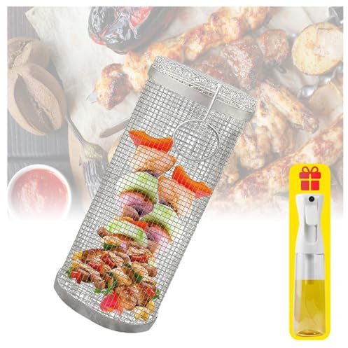 Wizvox Plancha Acero Inoxidable Barbacoa, Ccesorios Barbacoa De Obra Parrillas para Barbacoa, Adecuado para Pescado, Verduras, Camarones, Carne (Viene con Un Rociador De Aceite De 300ml),1pcs