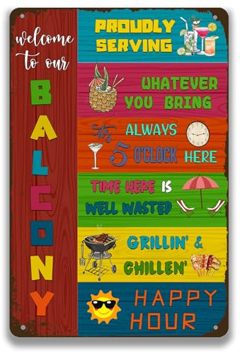 Metallschild mit Aufschrift Welcome to Our Balconette, Vintage-Stil, Dekoration für Zuhause, Terrasse, Deck, Balkon, Dach, Hof, Grill, Dekorschild, lichtbeständig/wasserdicht, Blechschild, 20,3 x