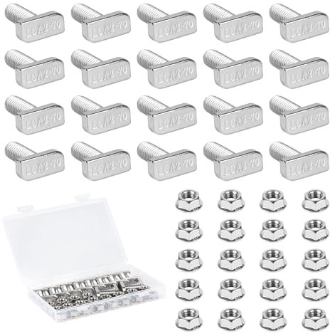 EXLECO 20 x Hammerkopfschrauben M8x20mm Edelstahl Hammerkopf Schraube T Nut Bolzen mit Kunststoffbox Edelstahlschraube Befestigung mit Flanschmuttern für T Nut Schiene Gewächshaus Profilschienen