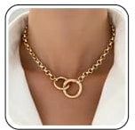 Inateannal Punk Interlocking Circle Necklace Gold Chunky Choker Necklace Open Circle Pendant Necklace Double Infinity Circle Necklace Geometric Round Necklace Jewelry for Women and Girls