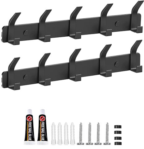 AIVORO Kleiderhaken Wand, 2 Stück Garderobenhaken mit 5 Haken, Kleiderhaken Metall, Hakenleiste Garderobe für Schlafzimmer Bad Küche Garderobe Garderobenleiste Wandgarderobe (Schwarz)