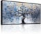 MHARTK66 Blauer Baum Bilder Mit Rahmen Schwarz, Bäume Abstrakt Leinwand Bilde Aesthetic, 50x100 cm Groß Wandbilder Wohnzimmer, Modern Wanddeko Kunstdruck Schlafzimmer Esszimmer Büro Küche