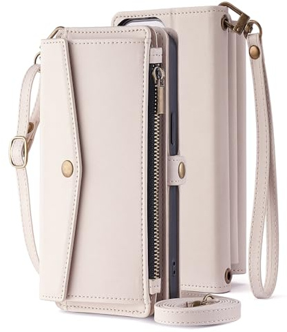 Arseaiy Wallet Case for iPhone 11 Flip PU Leather Cover with Card Holder Crossbody Strap Handbag Zipper Pocket Shockproof Magnetic Phone Shell for Women Men White