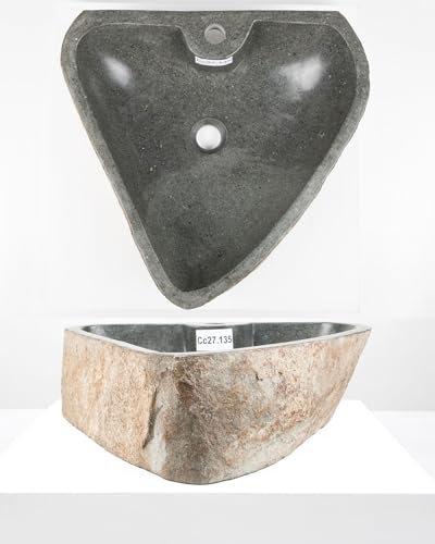 Naturstein Waschbecken 50 cm mit Hahnloch Steinwaschbecken Bad WC Garten Aufsatzwaschbecken WOHNFREUDEN