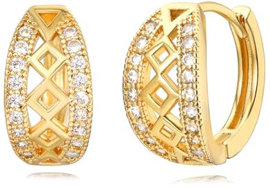 Gemini Damen-Ohrringe, 18 Karat Gelbgold, kleine Huggies-Creolen, Zirkonia, Diamanten, Schmuck für Damen, Mädchen, Teenager, Muttertag, Geburtstagsgeschenk, 17 mm, Titan, Kein