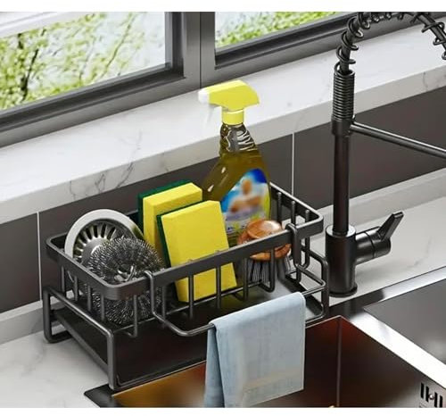 HealthyMoov Egouttoir Rack Organisateur évier Cuisine Range éponge support Porte éponge. Cuisine Organisateur Rangement Amovible Support Organiseur Vaisselle pour ranger produits et torchons