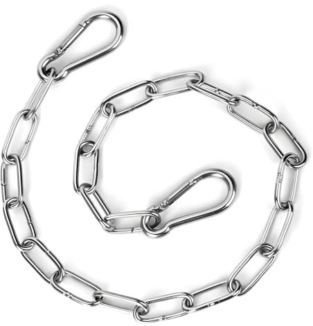 Gate Chain Lock for Outdoor Fence, 20in Stainless Steel Link Chain Lock with Both-Ended Carabiners, Chain Link Gate Latches for Pet Cages, Outdoor Fences, Horse Goat Cow Corral Supplies (Silver)