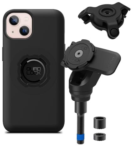 Quad Lock Motorcycle Handlebar Clamp Bolt Phone Mount PRO Kit with Vibration Dampener and iPhone 13 MAG Case