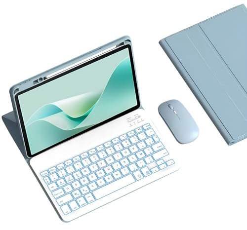 HLTOOP Custodia con Tastiera per Redmi Pad PRO 12,1 Pollici, Tastiera Bluetooth Wireless Rimovibile Retroilluminata A 7 Colori con Portapenne Integrato, Mouse per Tablet,Blu