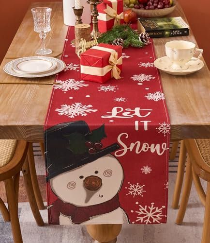 Vorysum Camino de Mesa Navidad Iindo Muñeco de Nieve Blanco Decorar de Mesa De Cocina de Invierno Camino de Mesa Camino de Mesa Navidad Camino de Mesa Rojo Camino de Mesa Navidad 33 x 183 cm
