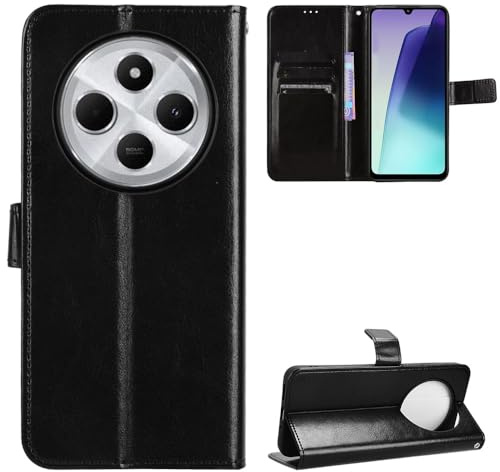 zZjoOoj Cover per Xiaomi Redmi 14C / Poco C75 (2024), Custodia a portafoglio in Pelle PU Premium [Magnetica a Scatto][Slot per Scheda][Protezione Completa] Caso per Redmi 14C -Nero